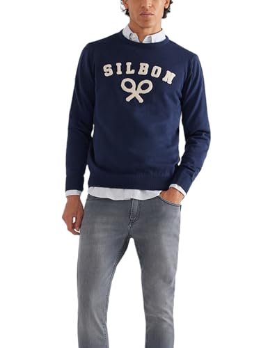 SILBON Jersey Cuello Caja Logo Azul Marino para Hombre Talla M