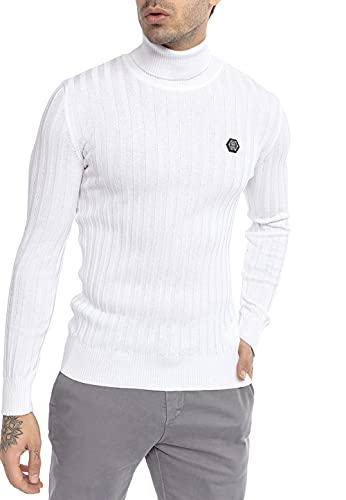 Suéter de Cuello de Tortuga para Hombres Jersey de Punto Acanalado Blanco XL