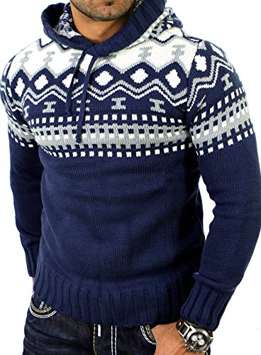 Reslad - Jersey noruego de invierno con capucha de punto para hombre, RS-3013, azul, L