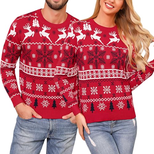 Irdcomps Jersey Navideño Hombre y Mujer Suéter de Navideño Pareja Familia Invierno Rojo de Suéter Navidad Regalo de Año